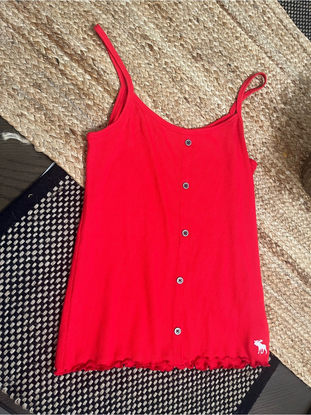 abercrombie kids Y2K Vintage Red Ribbed Button-Front Cami